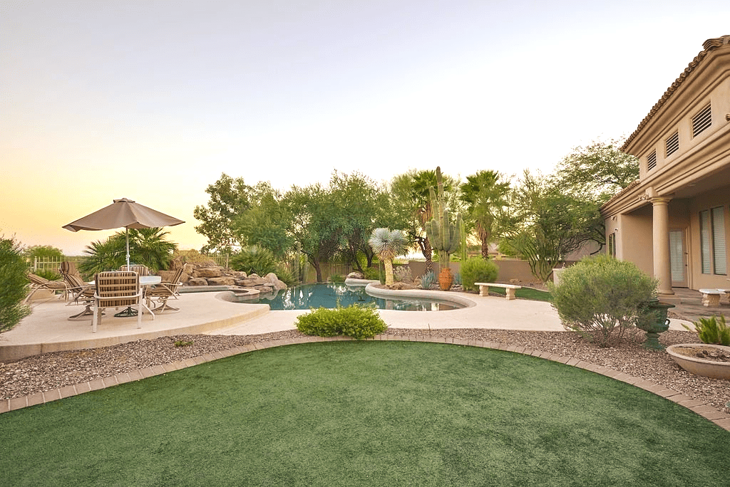 Artificial turf patio installed at a home in Gilbert Arizona